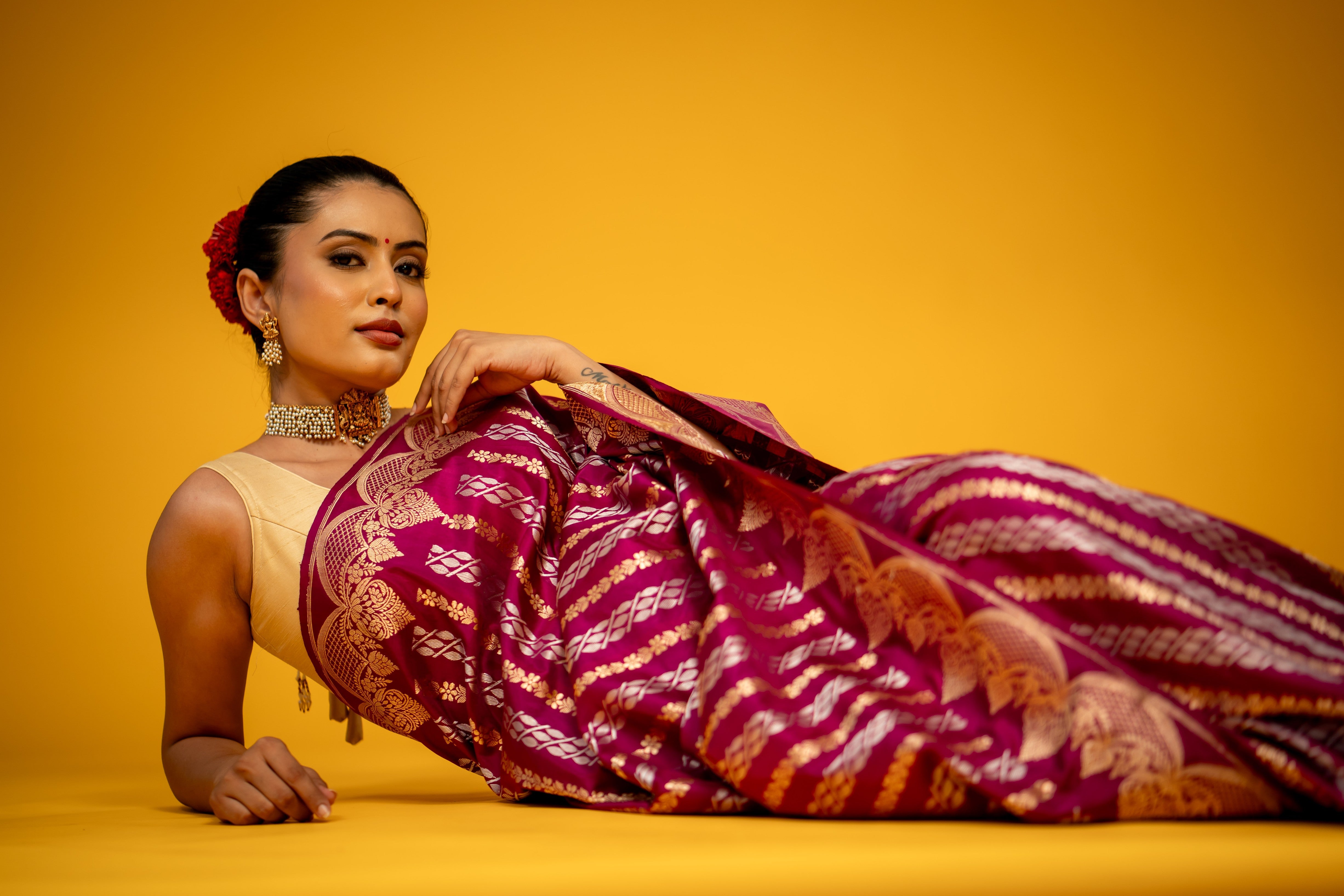 Purple Sona Rupa Stripe Katan Silk Banarasi Handloom Saree