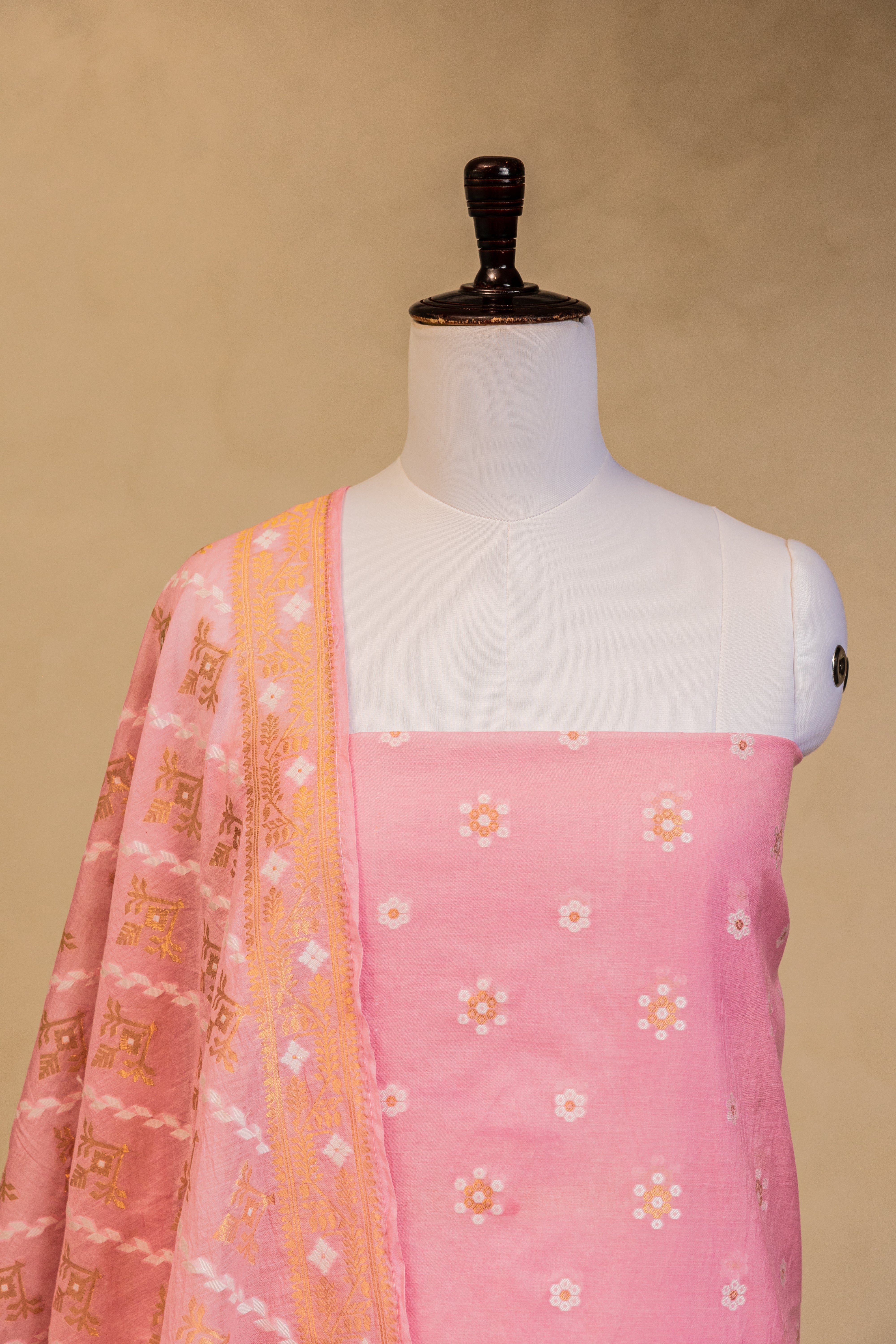 Pink Cotton Silk Handloom Banarasi Suit