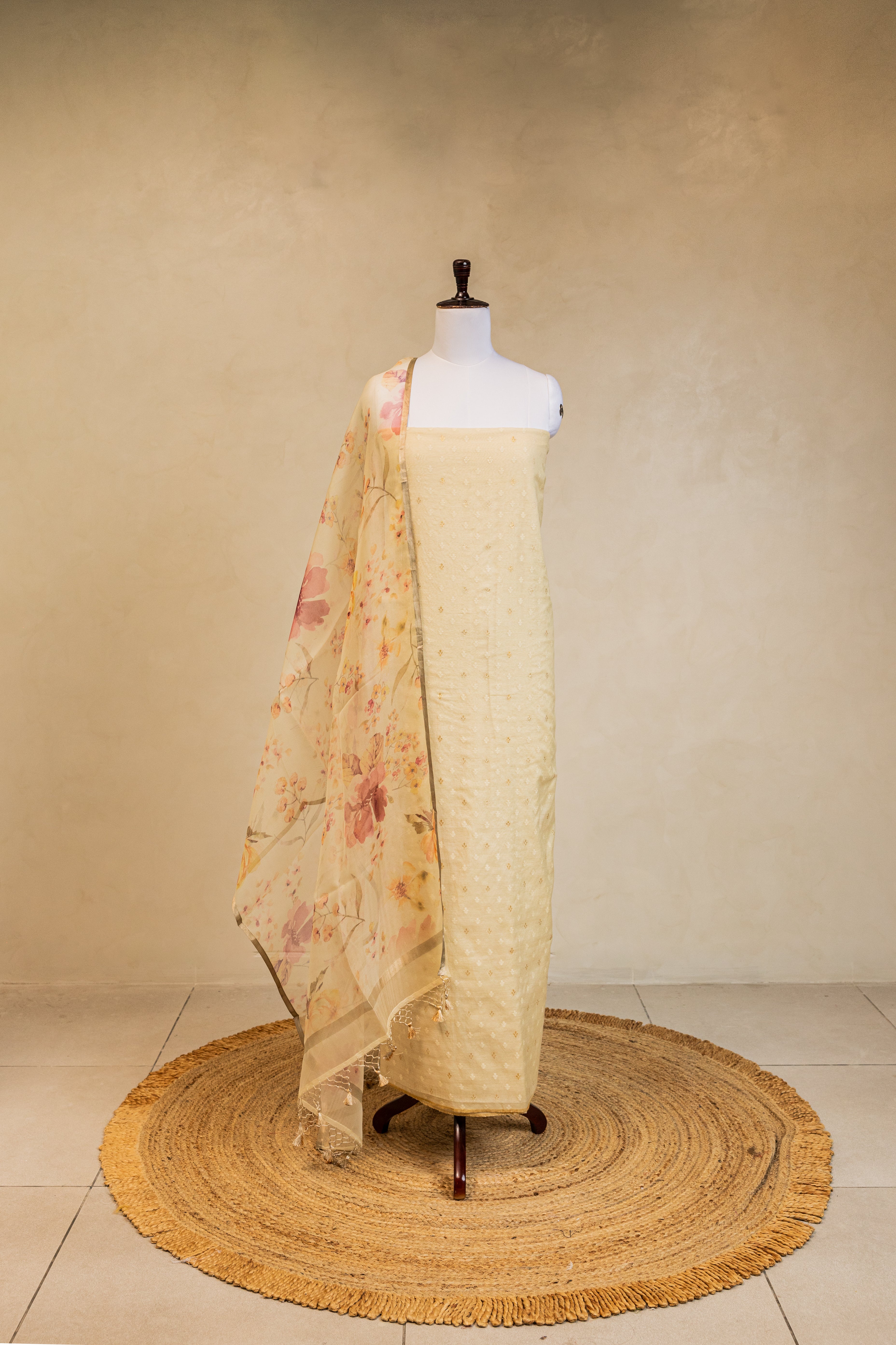 White Cotton Handloom Banarasi Suit