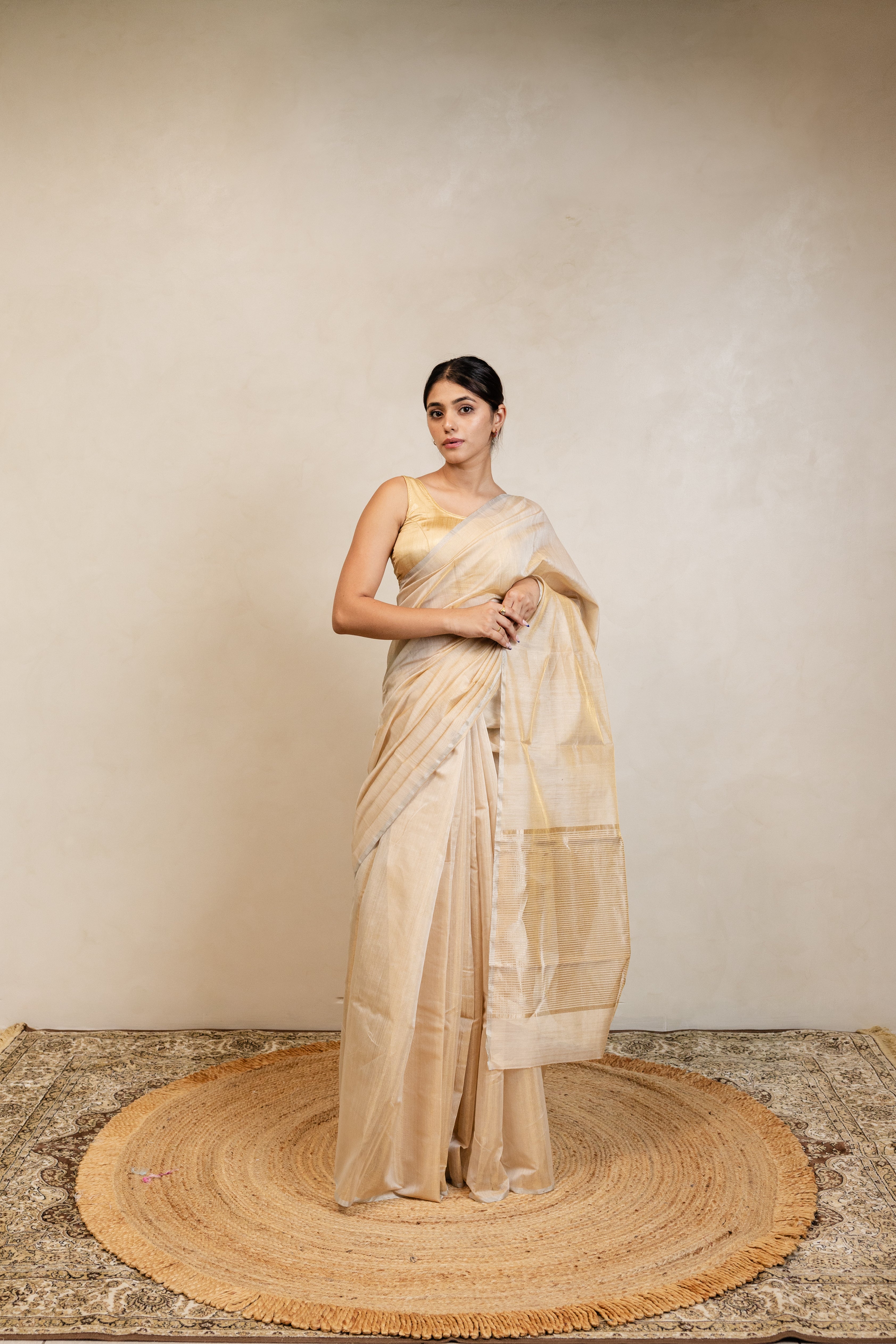 Gold Chanderi Tissue Silk Saree