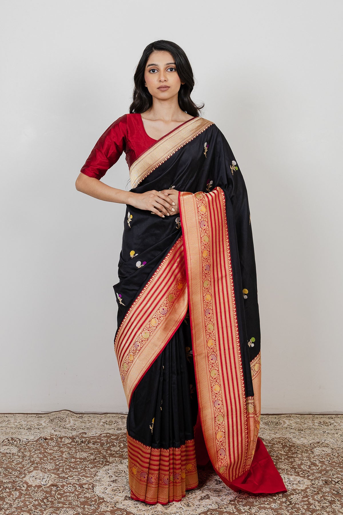 Black Meena Booti Katan Silk Banarasi Handloom Saree