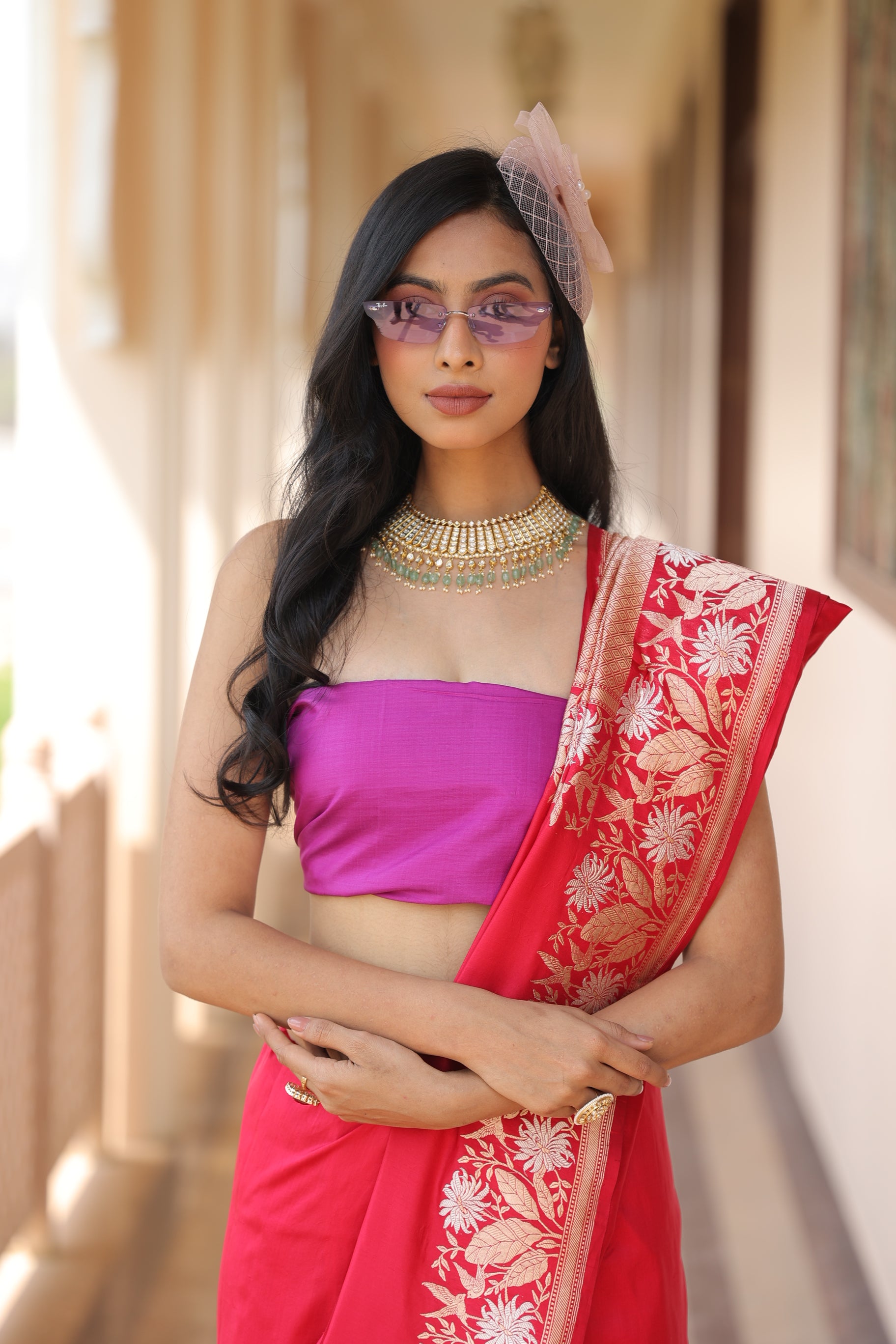 Rani Plain Meenakari Border Katan Silk Banarasi Handloom Saree