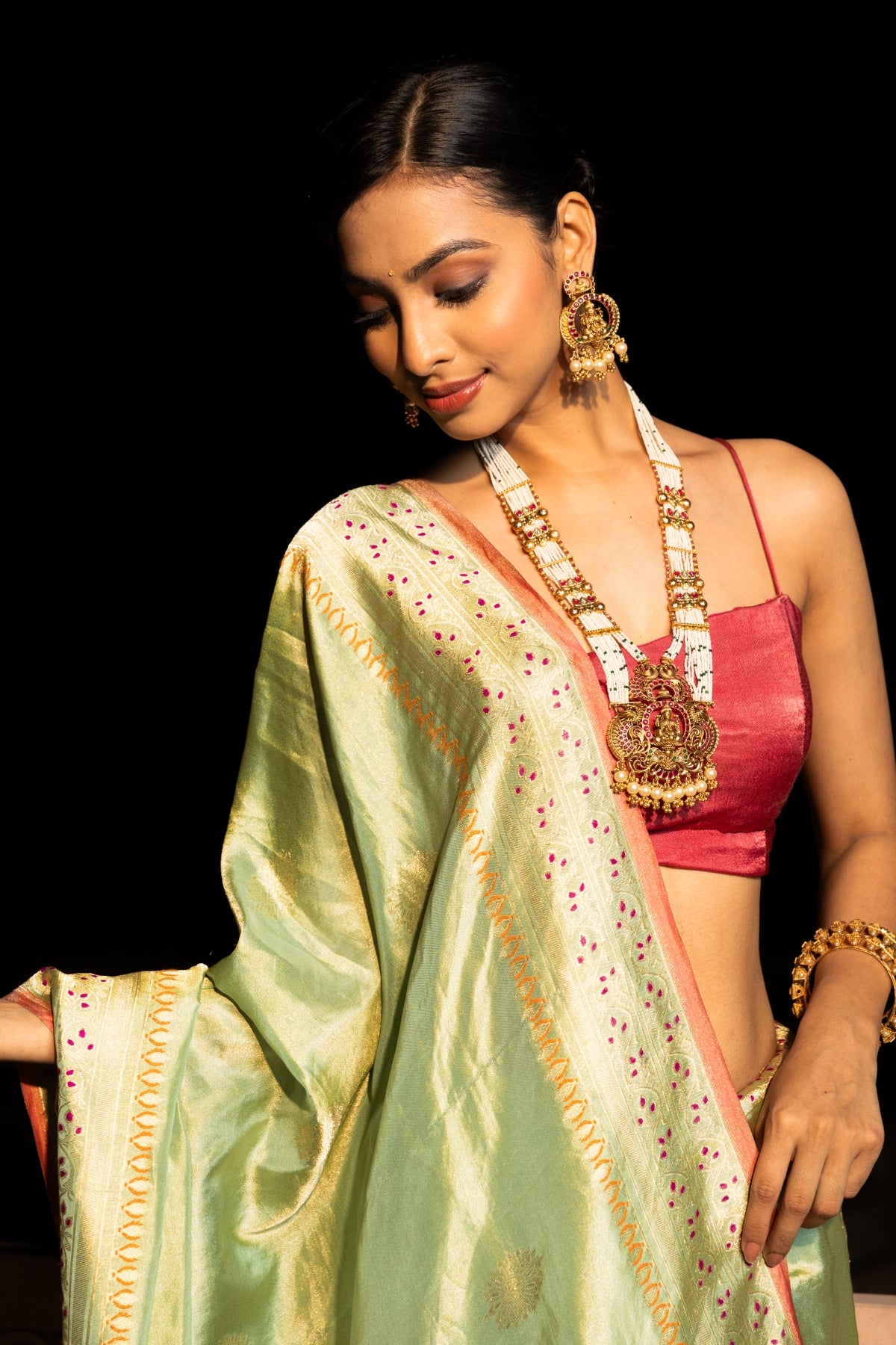 Pista Green Pure Tissue Banarasi Handloom Saree