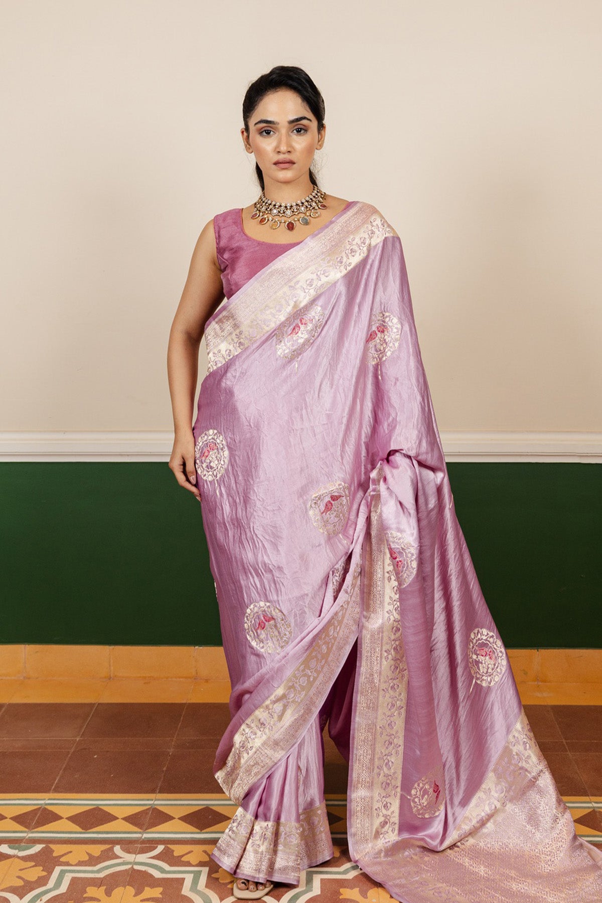 Rose Pink Meenakari Mashru Silk Banarasi Handloom Saree
