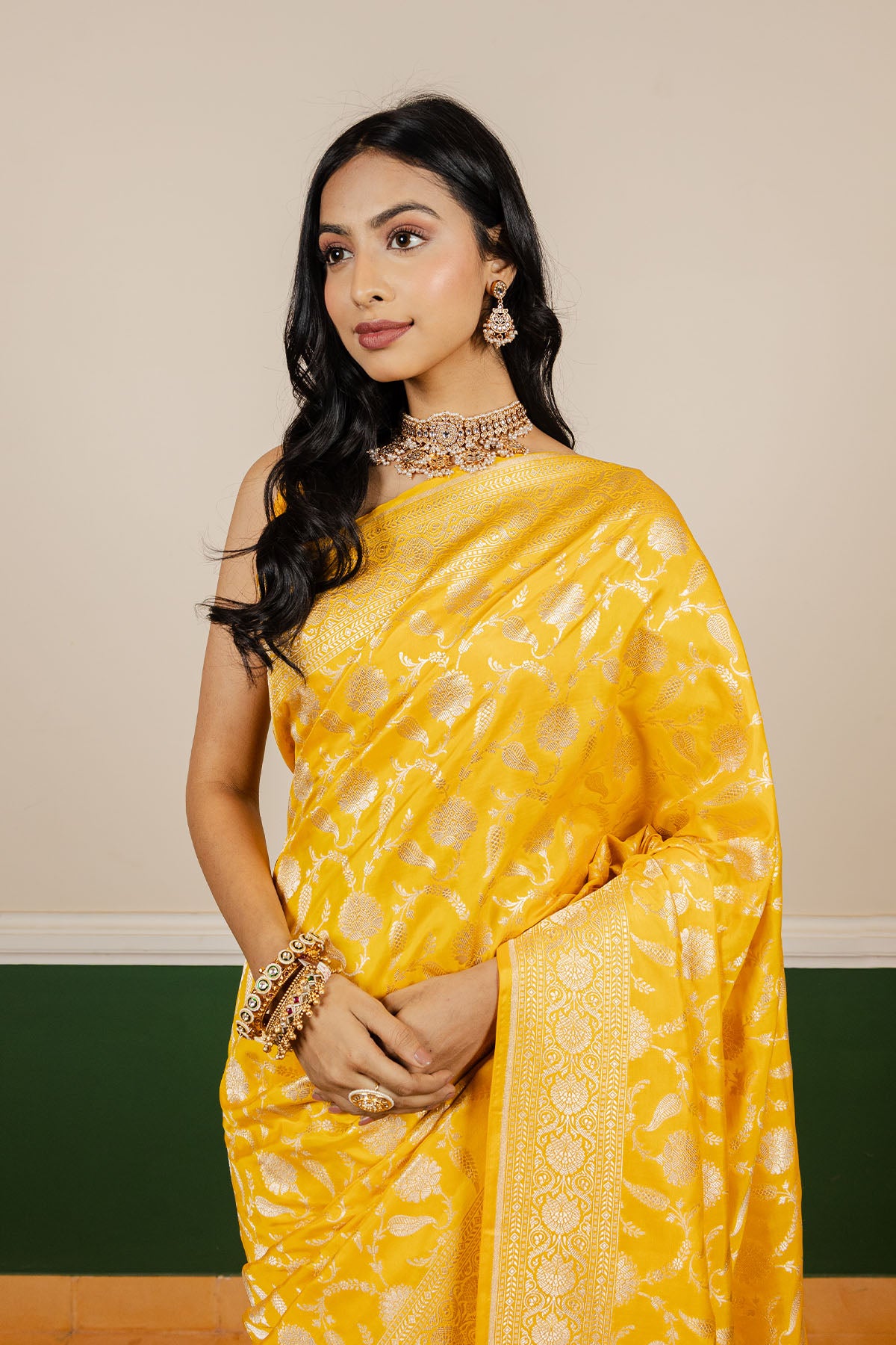 Yellow Jaal Upadda Silk Banarasi Handloom Saree