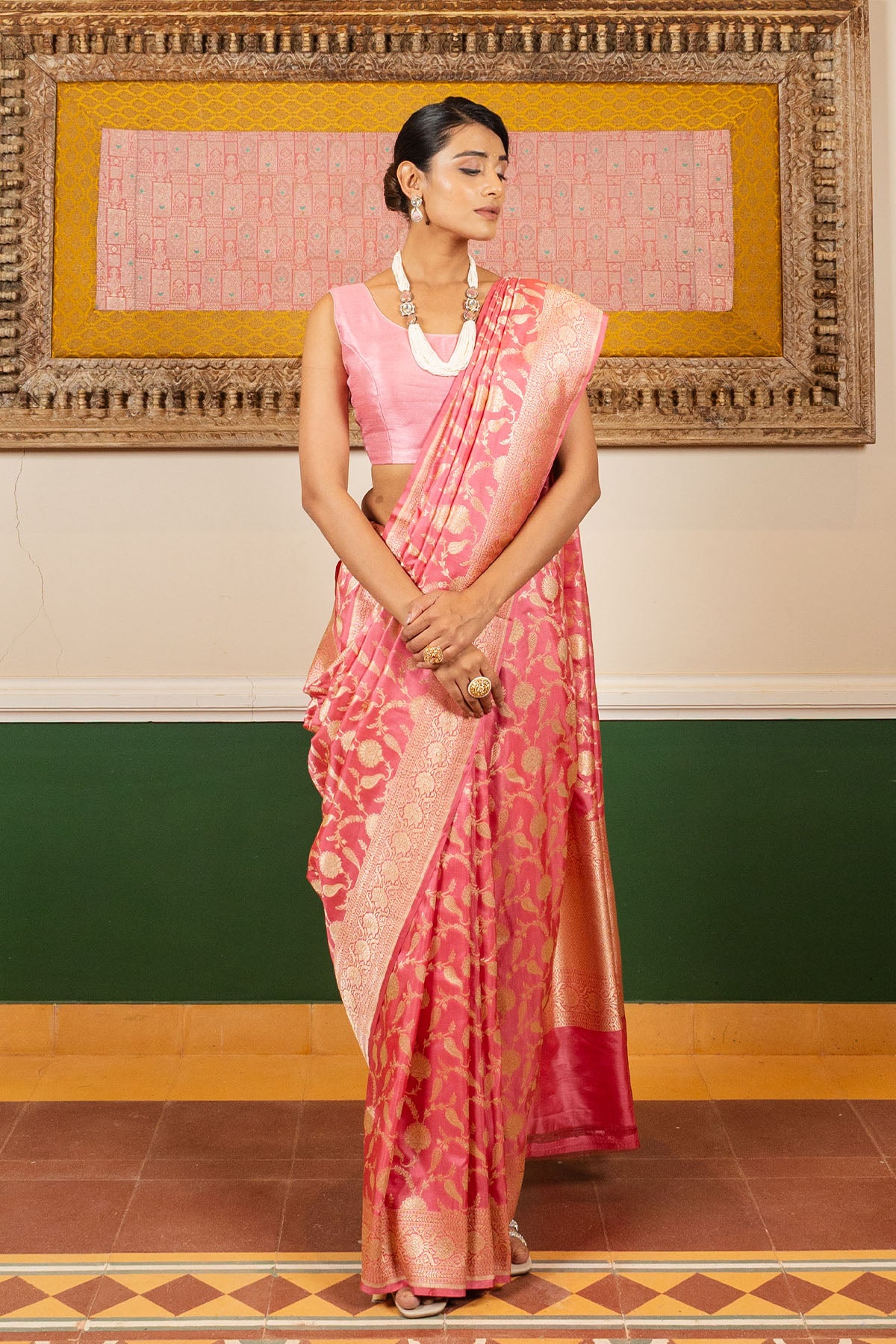 Light Pink Jaal Upadda Silk Banarasi Handloom Saree