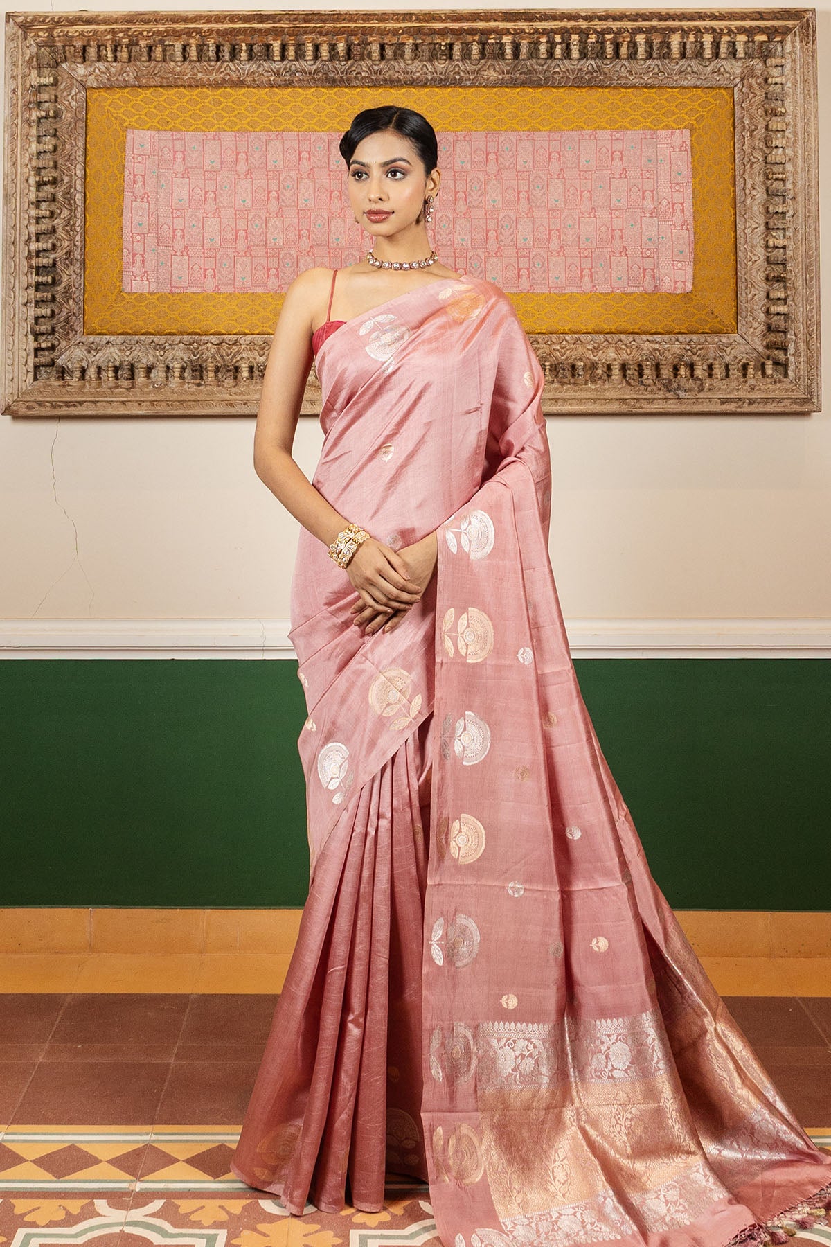 Rust Pink Katan Silk Banarasi Handloom Saree