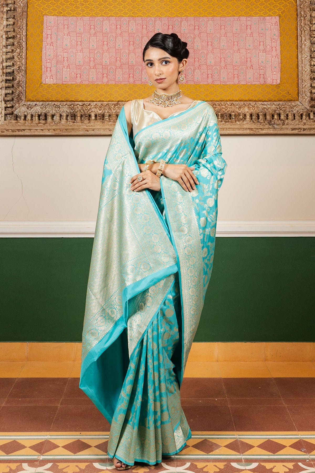 Sky Blue Jaal Upadda Silk Banarasi Handloom Saree
