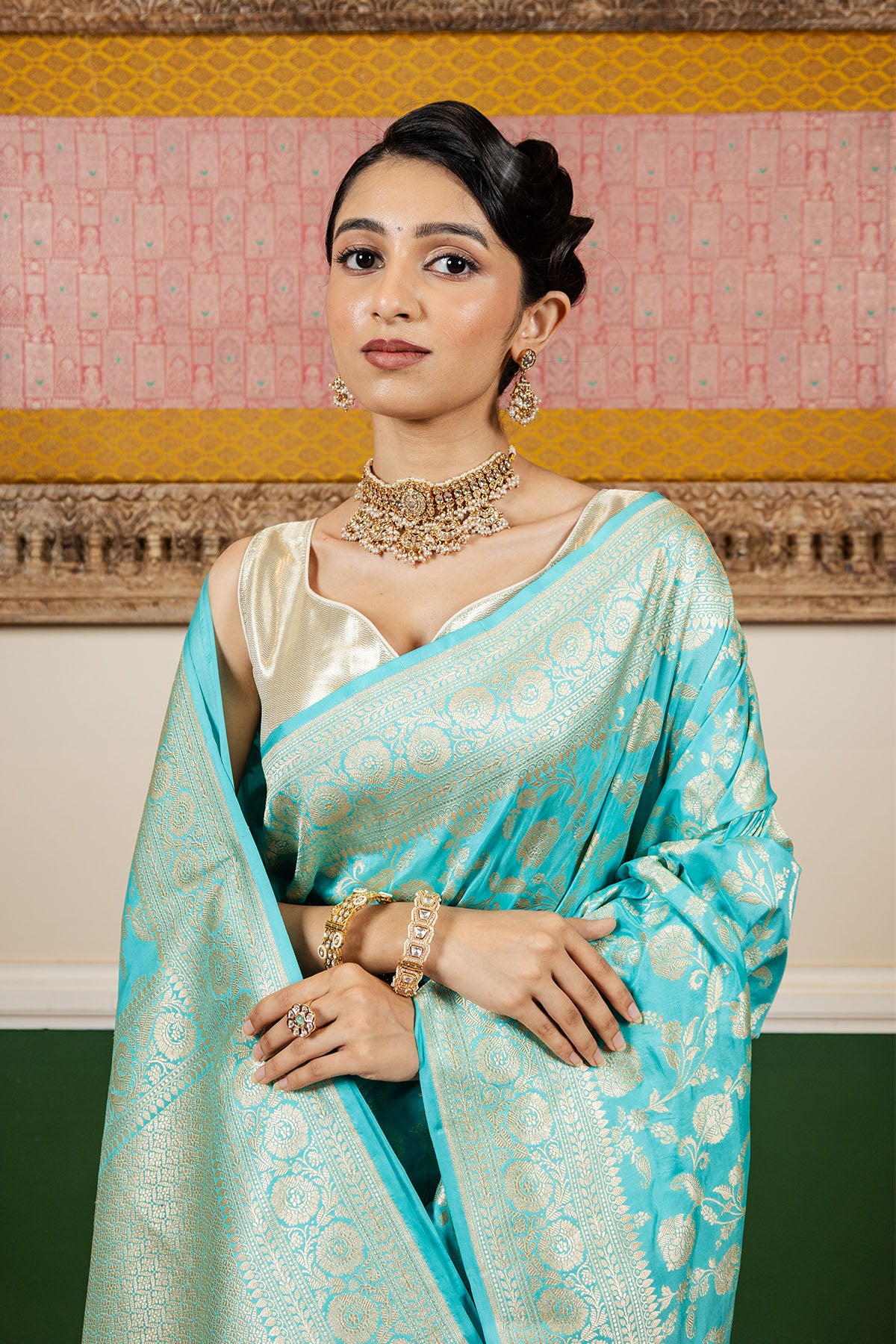Sky Blue Jaal Upadda Silk Banarasi Handloom Saree