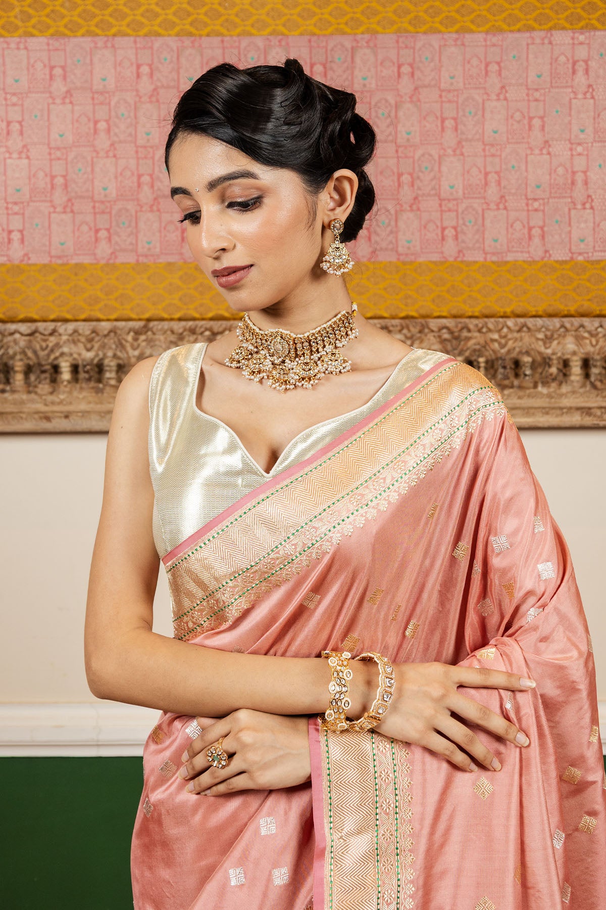 Peach Sonarupa Booti Katan Silk Banarasi Handloom Saree