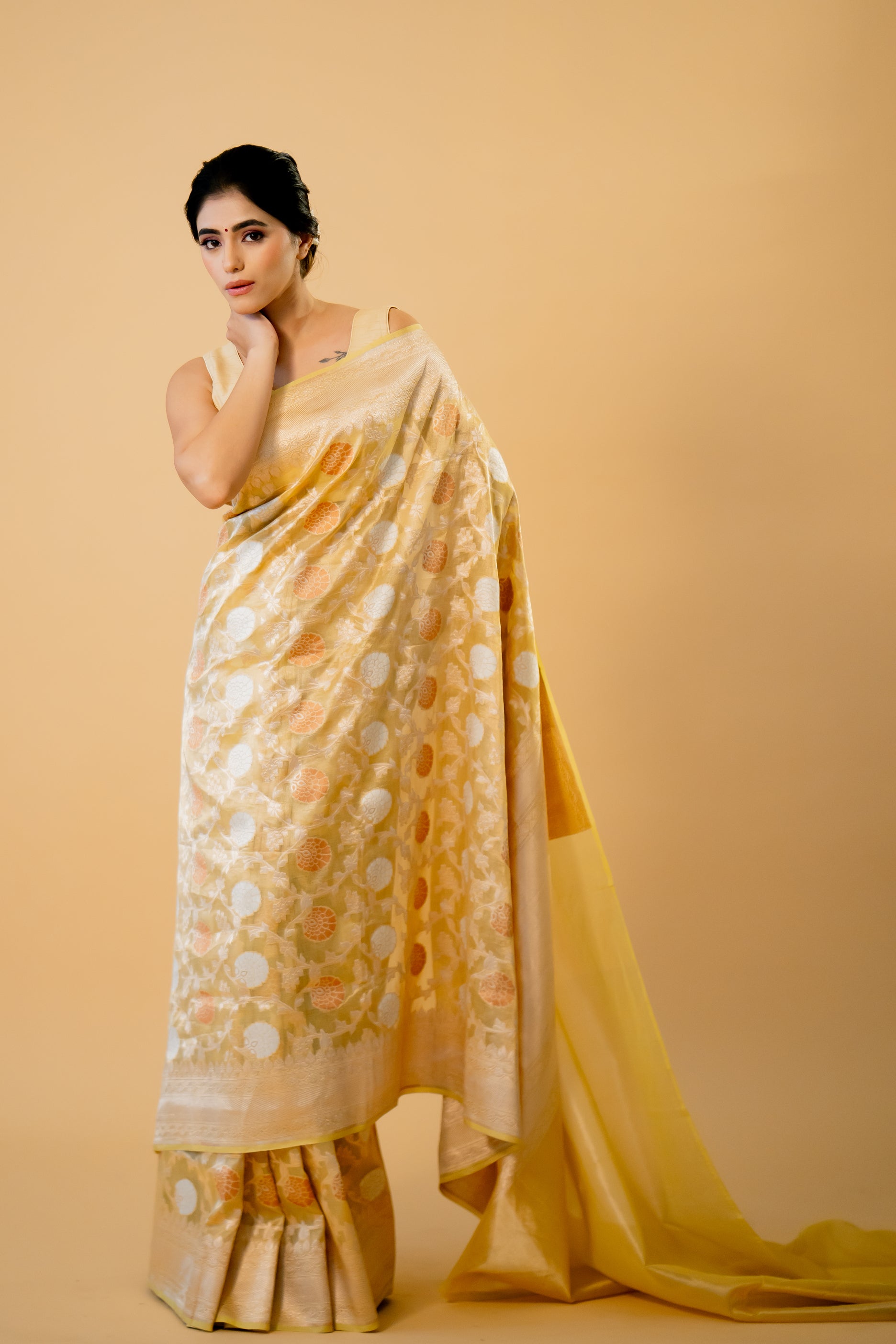 Yellow Jaal Pure Tissue Banarasi Handloom Saree