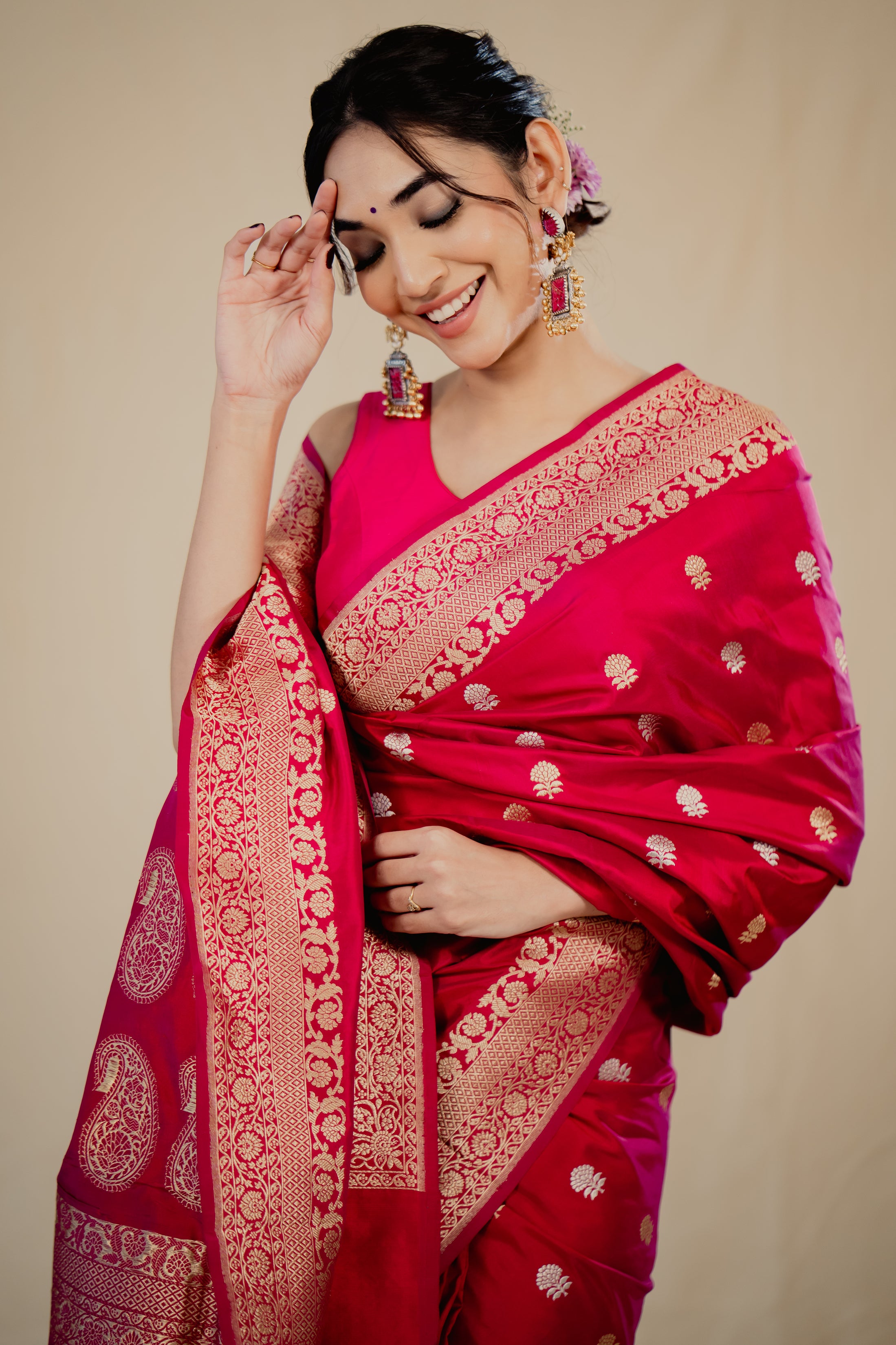 Rani Katan Silk Booti Saree