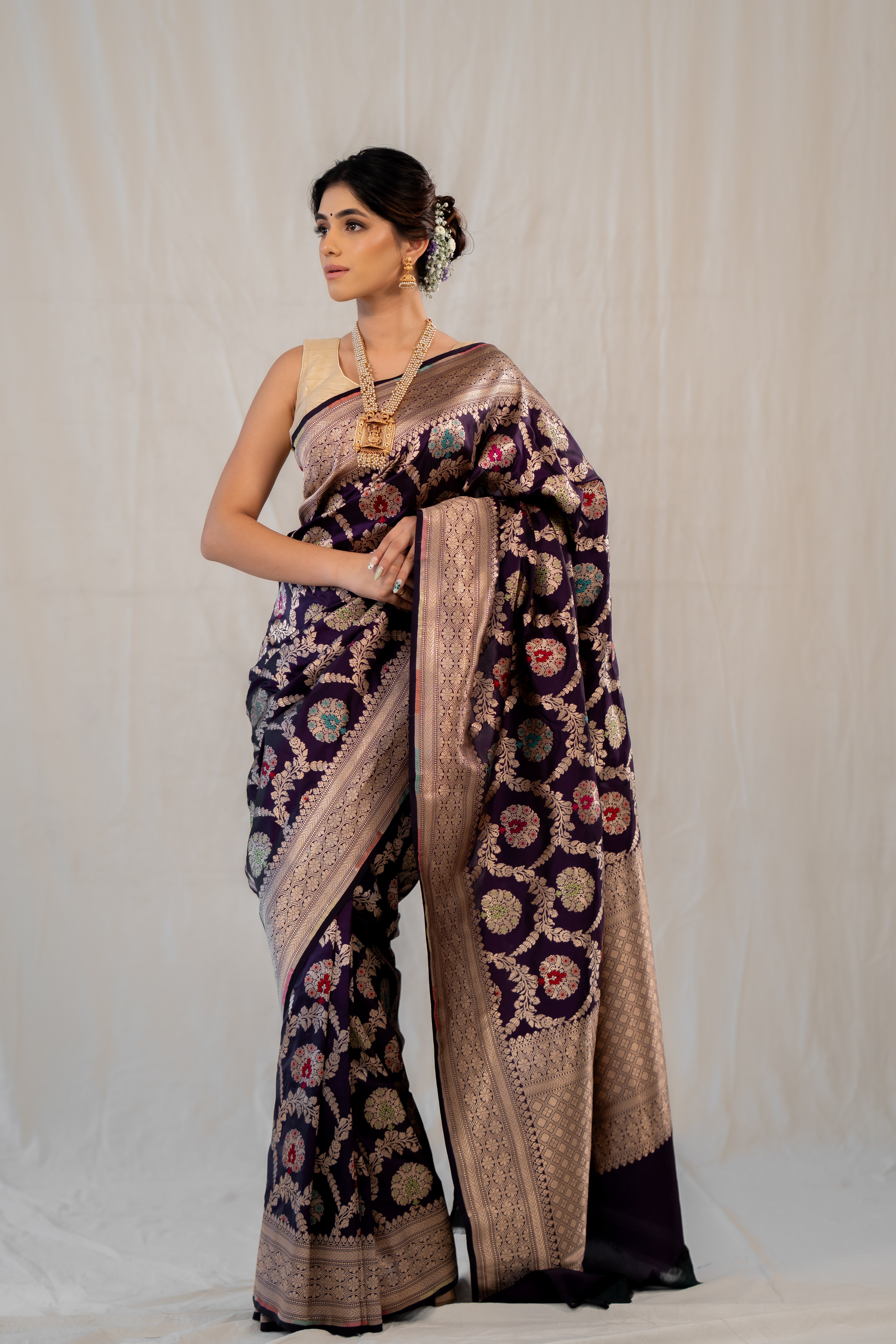 Purple Meenakari Jaal Katan Silk Banarasi Handloom Saree