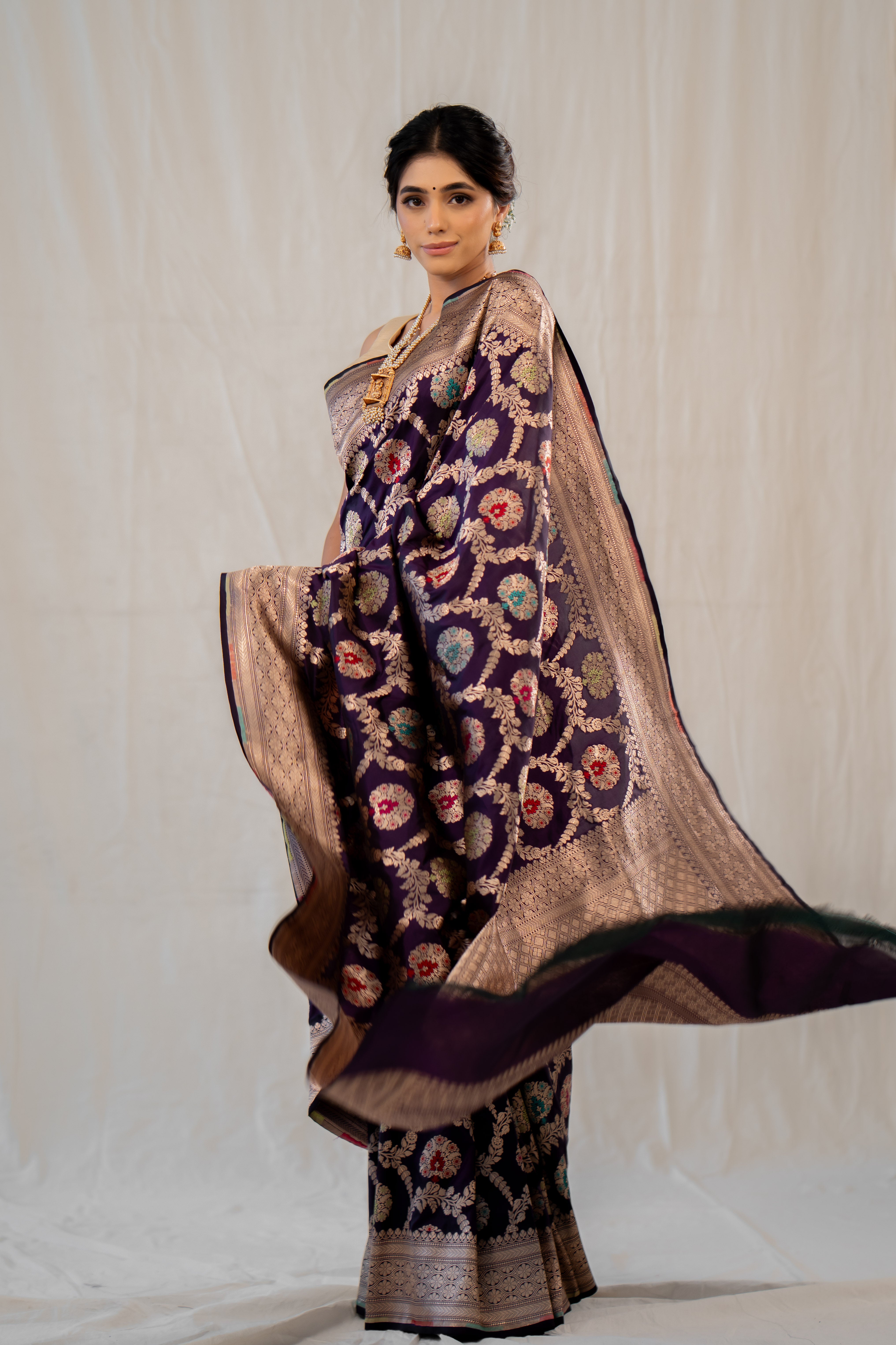 Purple Meenakari Jaal Katan Silk Banarasi Handloom Saree
