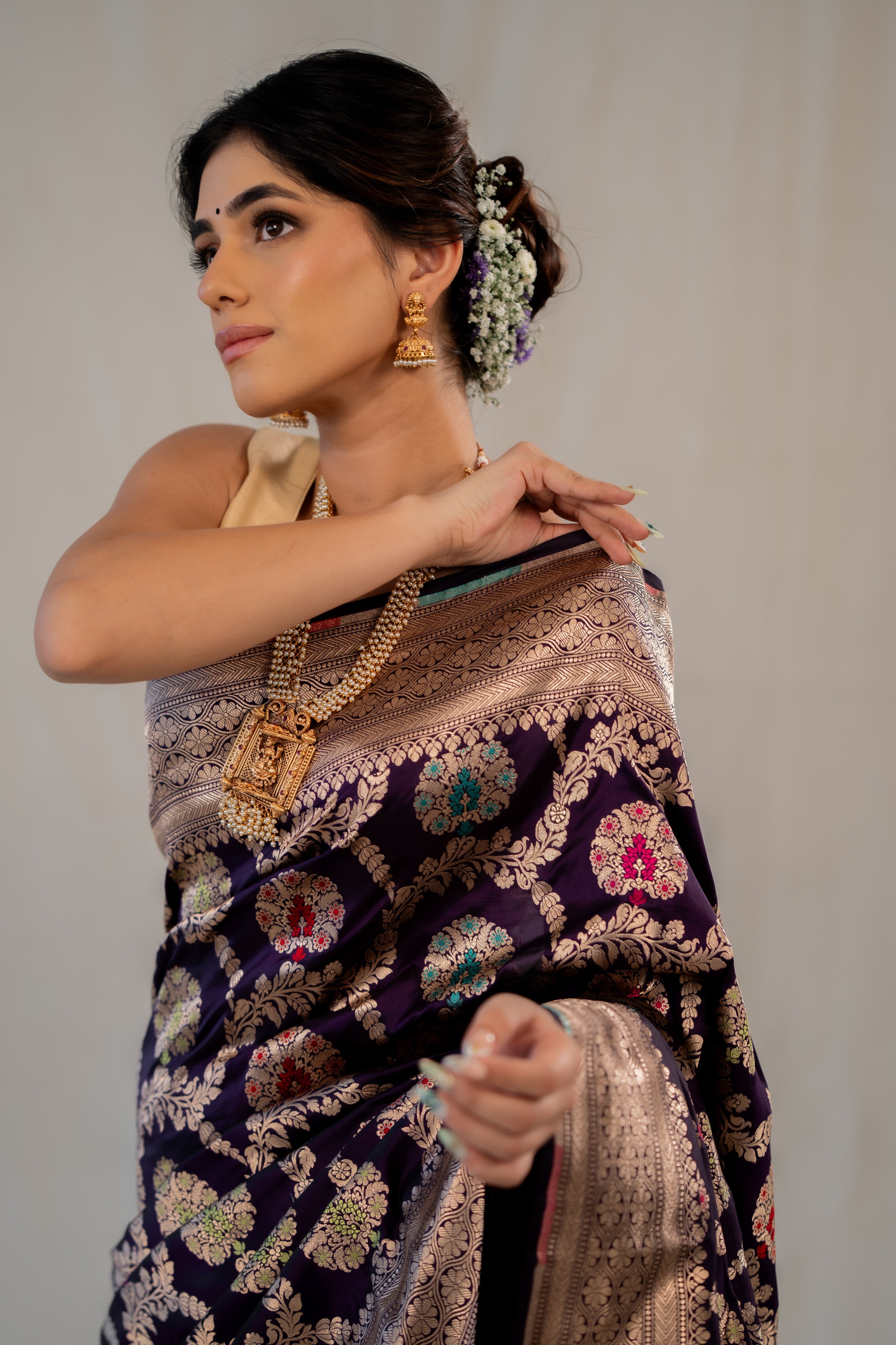 Purple Meenakari Jaal Katan Silk Banarasi Handloom Saree