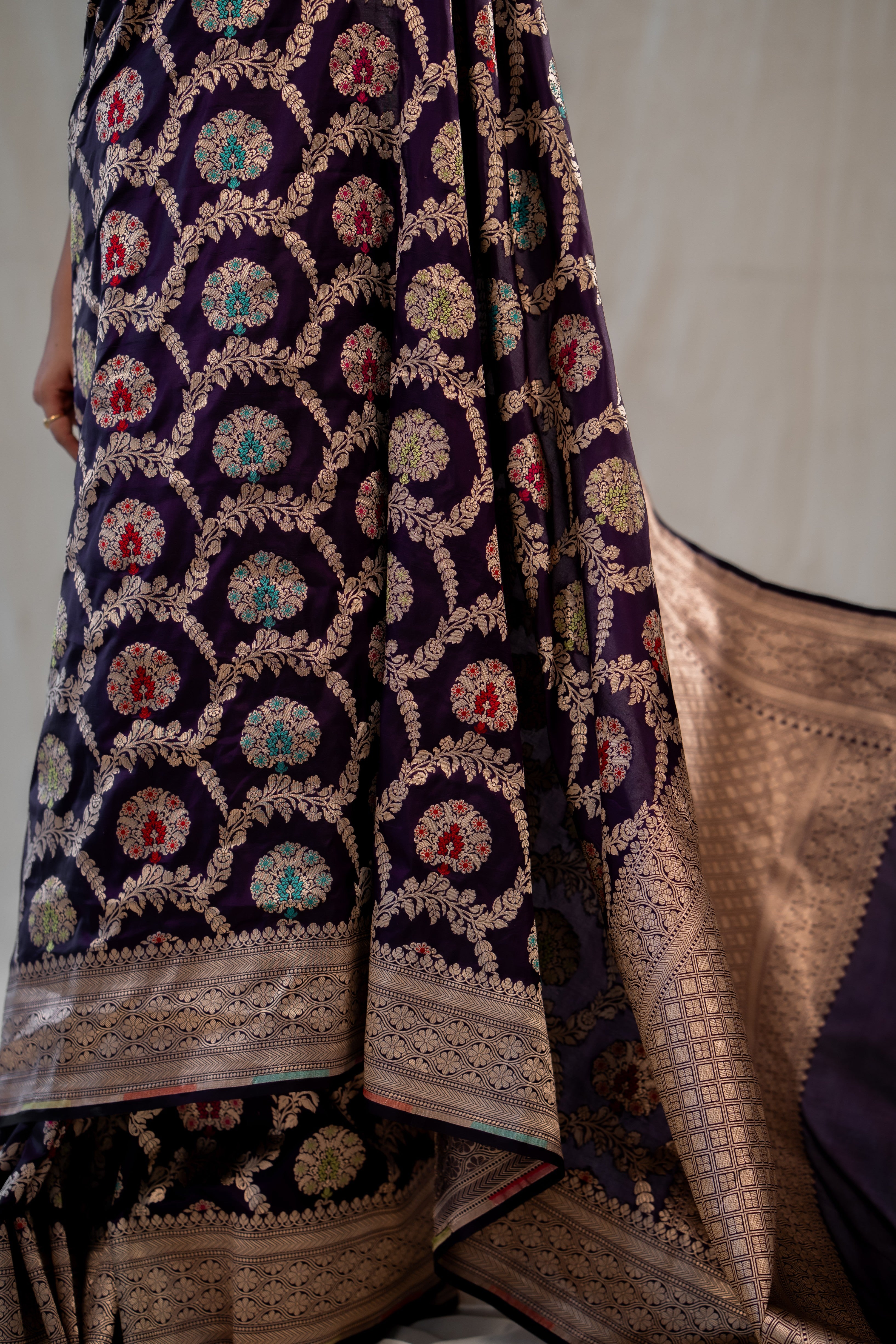 Purple Meenakari Jaal Katan Silk Banarasi Handloom Saree