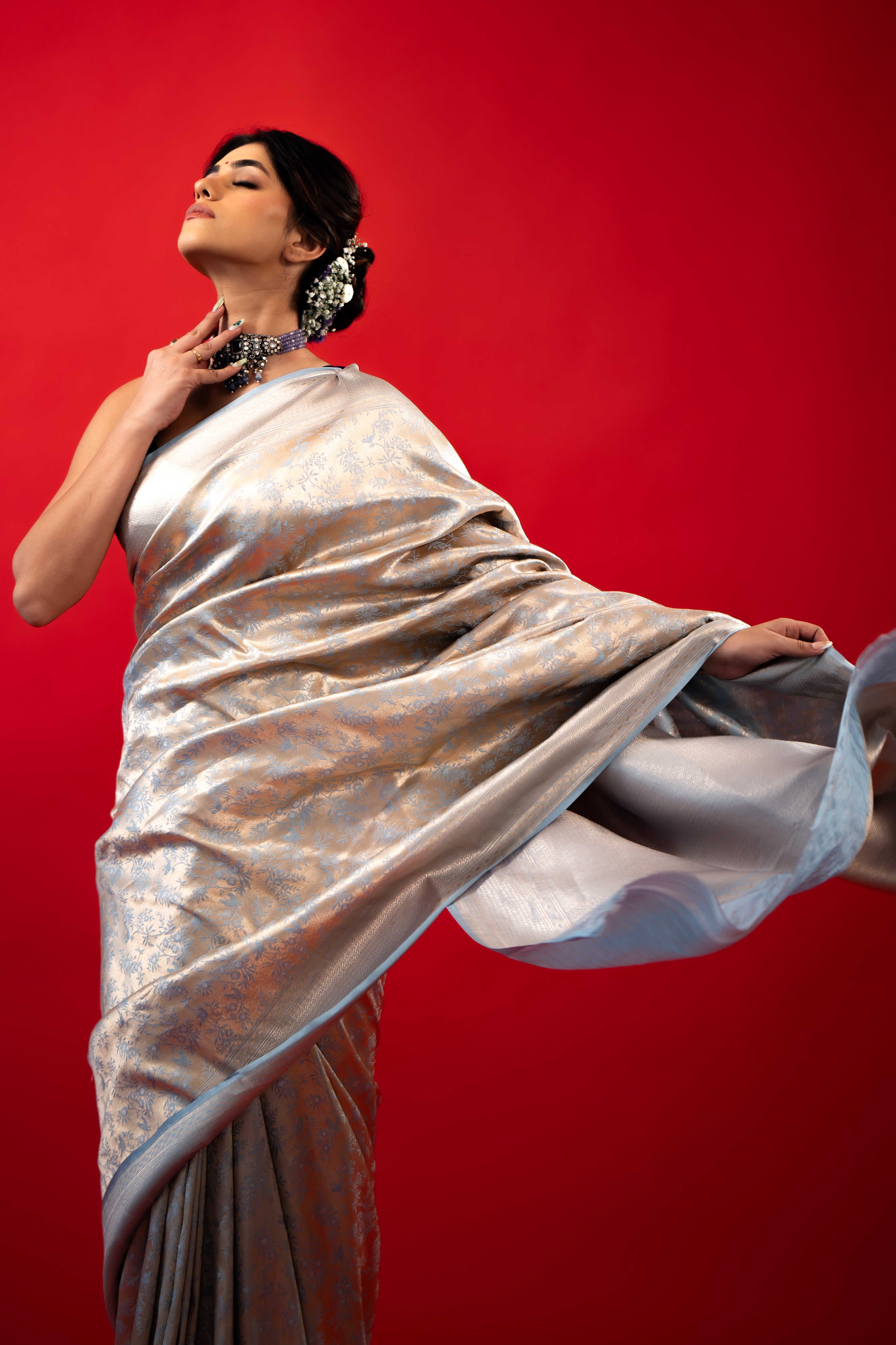 Sky Blue Chidiya Jaal Brocade Katan Silk Banarasi Handloom Saree