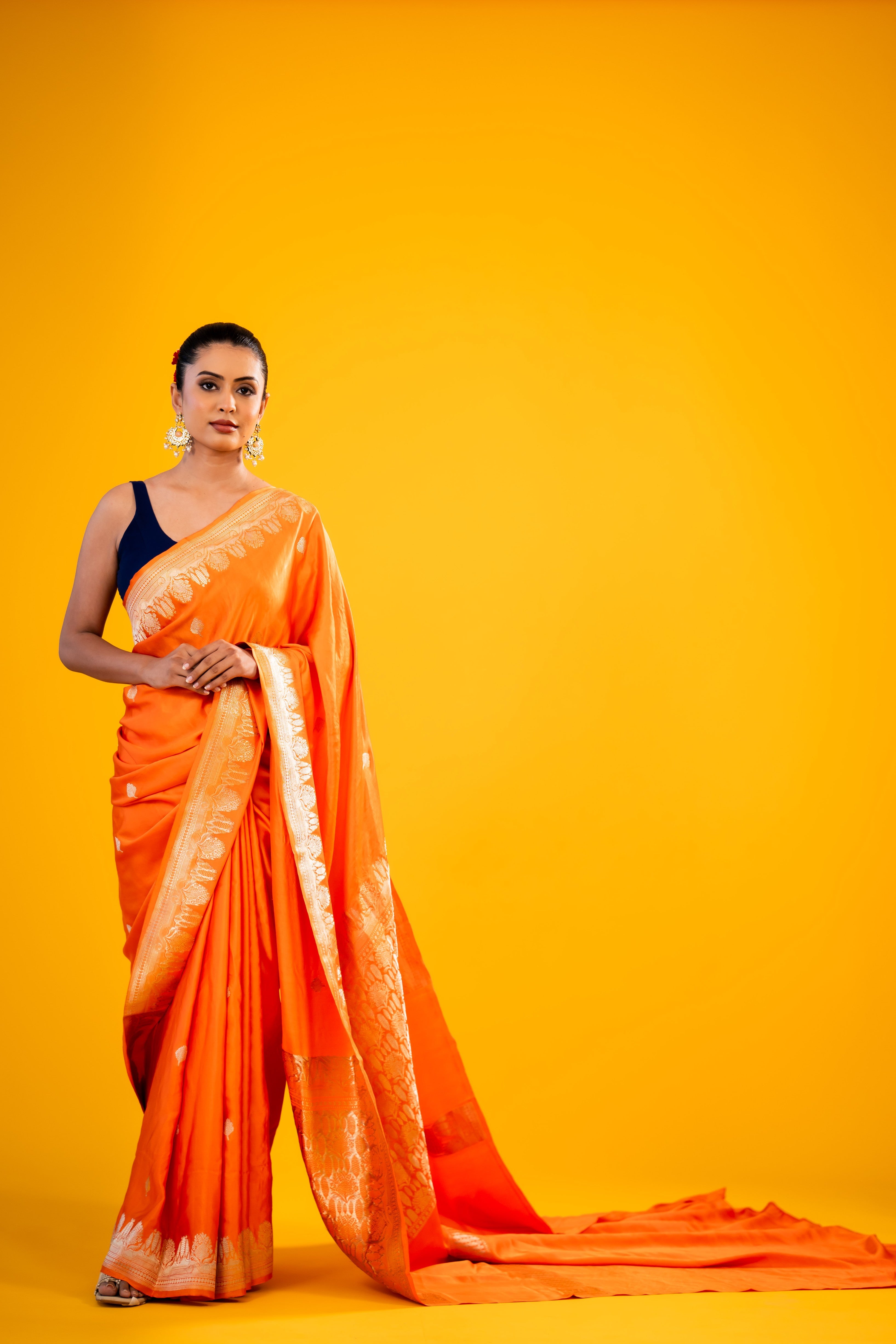 Orange Bootidar Mashru Katan Silk Banarasi Handloom Saree