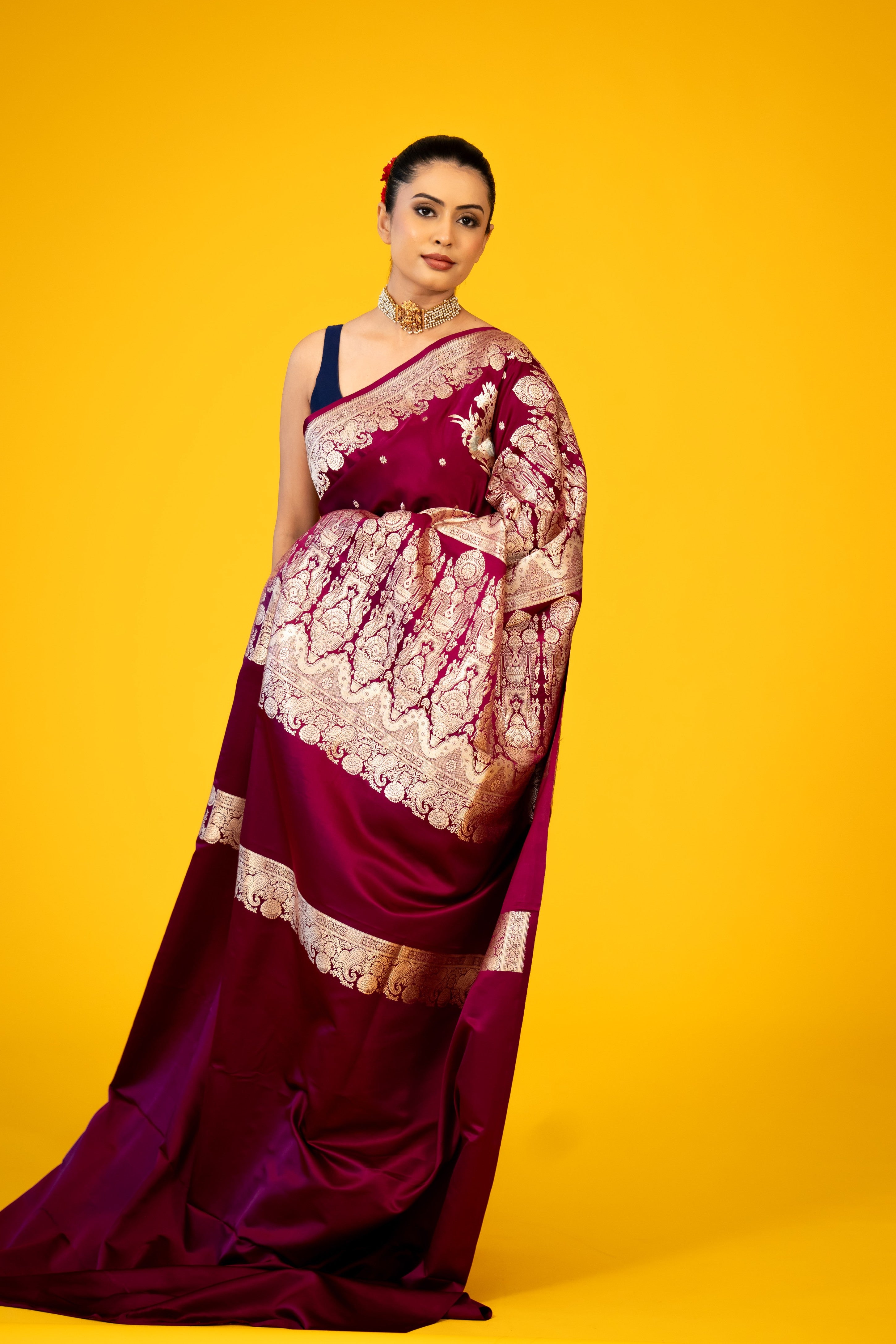 Wine Boota Mashru Katan Silk Banarasi Handloom Saree